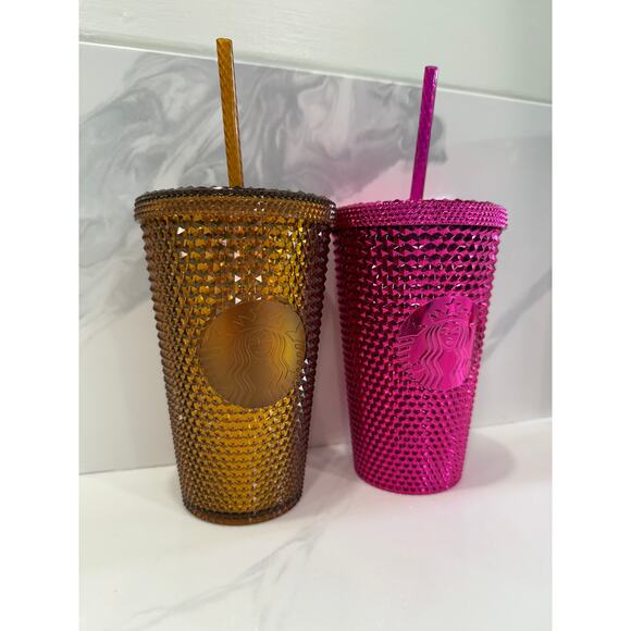 Starbuck's Sangria Bling Pink & Gold Copper Studded Tumblers Straws Holiday - Picture 6 of 6